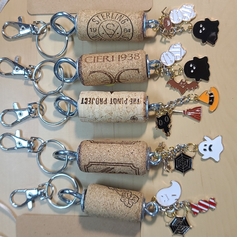 2 for $10 BOGO Halloween - Upcycled Wine Cork Key Chain or Purse Charm - Pick 2